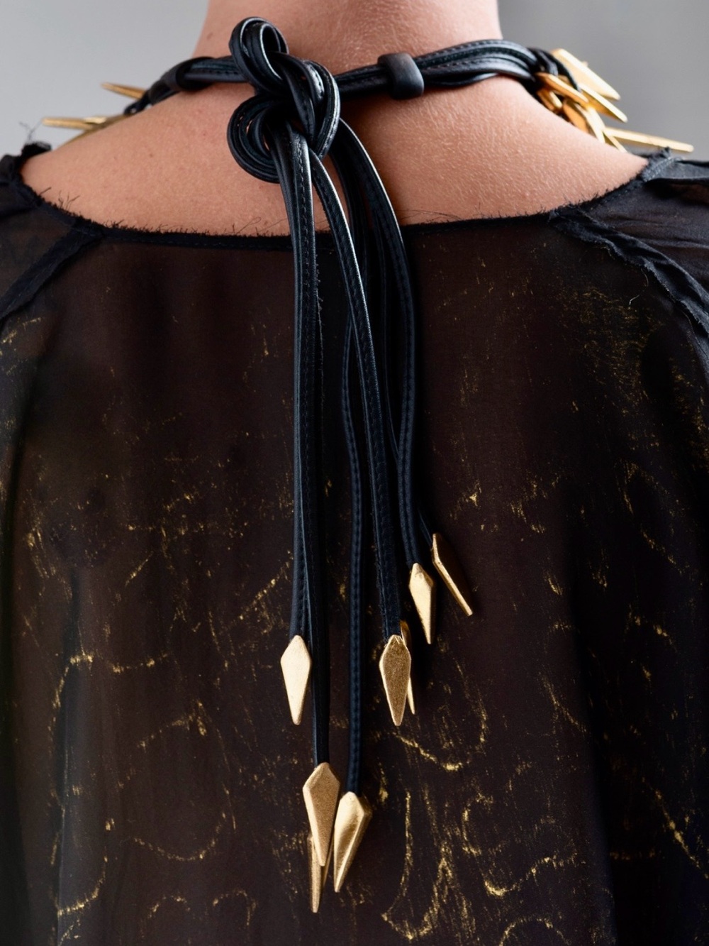 Monies Denmark Leather Gold Foil Spike Necklace Runway Wearable Art $1595 - Picture 11 of 11